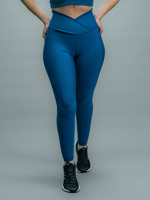 Pantalon Legging V simple Bleu pétrol -1096-