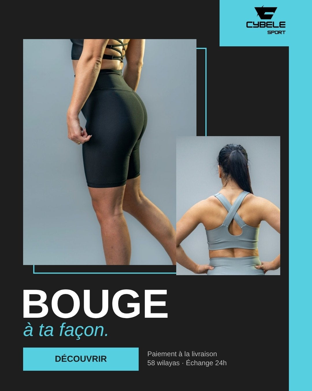 Cybèle Sports – Bouge à ta façon : bike legging noir et brassière vert aqua
